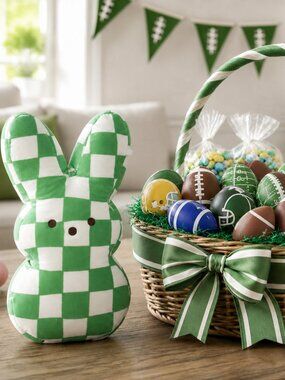 NWT - PEEPS Plush Bunny in Green and White Checkered Pattern